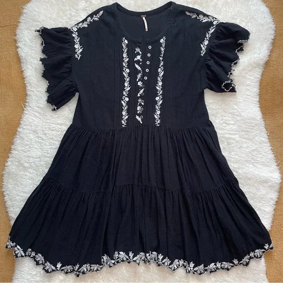 Free People Santiago black white embroidered endless summer mini dress - Picture 4 of 10
